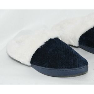 TEMI Women's Soft Warm Memory Foam Slippers- Faux Fur Lined, Navy (Size US 7-8)